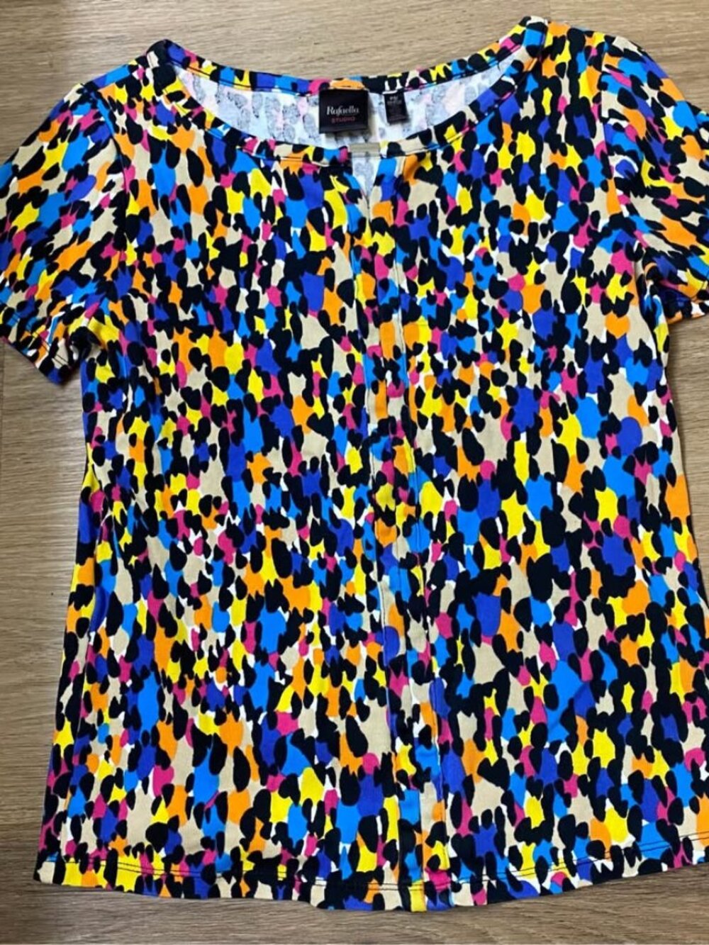 Rafaella Studio Vibrant Multicolor Abstract Cheetah Print Top Petite Small SP